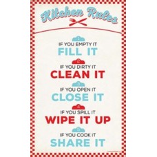 KITCHEN RULES EMBOSSED TIN SIGN BISTRO HOME DECOR FILL CLEAN CLOSE WIPE SHARE    153139257234